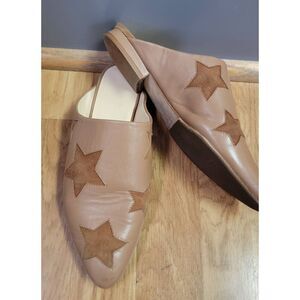 Arno Italian Brown Leather Star Print Mules 6.5